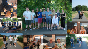Collage vom Badminton bei der Westfalia Gemen e.V. Sommerevent mit Wanderung, Grillen, Sonne und geselligem Beisammensein am Flugplatz Borken-Hoxfeld.